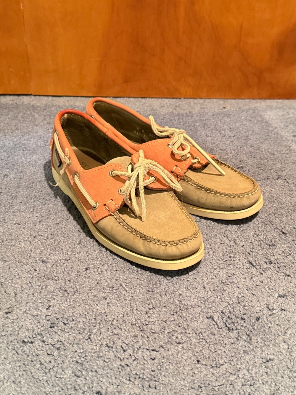Women's Sebago Docksides Two-Tone Suede Boat Shoes - Coral and Tan